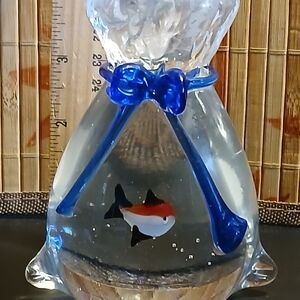 Artistic Glass Fish Sculpture with Blue and Red Details